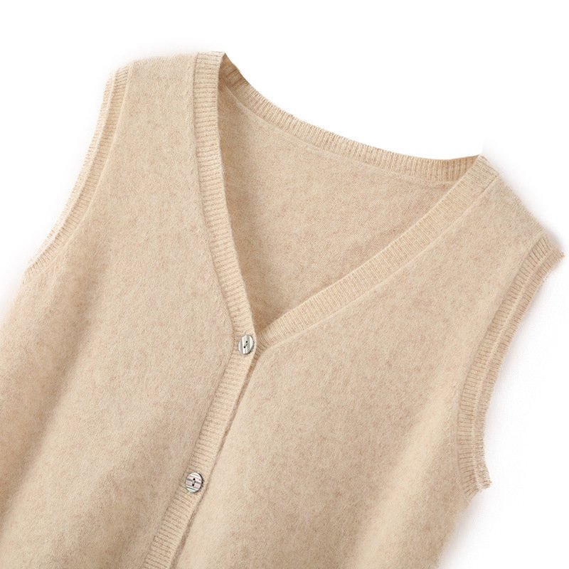 Spring and Autumn Sleeveless Wool Cardigan Vest Collar Mink Velvet Waistcoat Sweater Top Fleece Sweater Simple Fashionable Knitting - Image 3