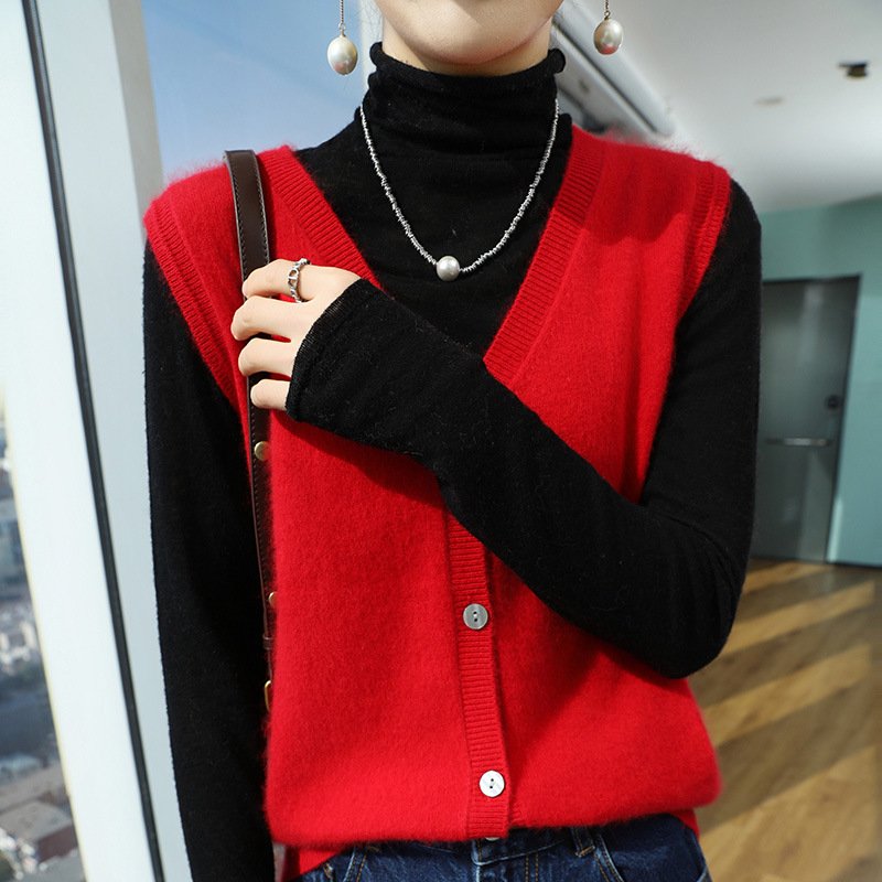 Spring and Autumn Sleeveless Wool Cardigan Vest Collar Mink Velvet Waistcoat Sweater Top Fleece Sweater Simple Fashionable Knitting - Image 7