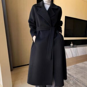 Double-sided cashmere coat for women, extended fashion suit collar, slim pure wool woolen coat