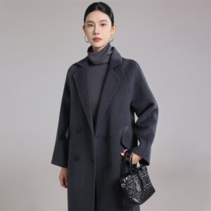 Double-sided cashmere coat women's long suit collar double-breasted loose high-end woolen coat