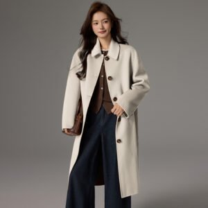 Lapel long wool double-sided woolen coat women's cashmere coat temperament