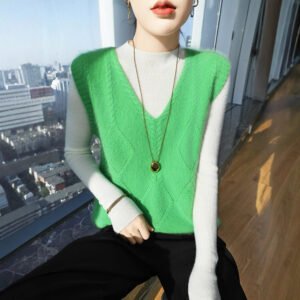 Spring and autumn collar mink velvet sweater vest hollow loose pullover sleeveless sweater vest vest versatile