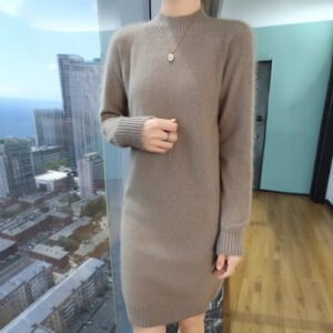 Spring and Autumn mid-length mink velvet knitted sweater skirt half turtleneck pullover hip bottoming skirt with women's knitted sweater underneath
