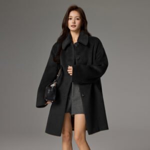 Suli double-sided woolen coat, mid-length alpaca wool coat, thickened lapels, versatile