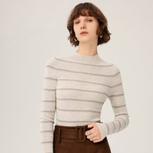 Wool sweater base layer versatile striped half turtleneck machine washable sweater