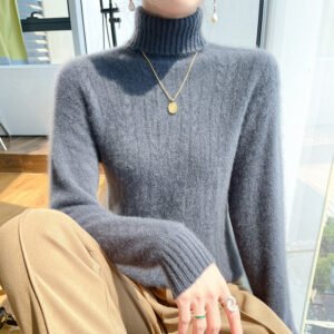 Turtleneck thickened wool sweater women's solid color twist long-sleeved knitted sweater loose bottoming shirt