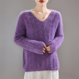 Wool Brushed Women's Lazy Wind Collar Warm Knitted Sweater Loose Skin-Friendly Sweater