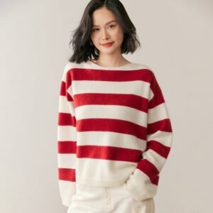 Large striped sweater casual versatile simple style cashmere sweater sweater thick base