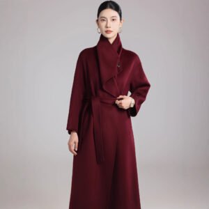 Cashmere double-sided woolen coat long stand-up collar high-end large lapel for women