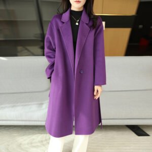 Double-sided wool coat for women, medium-length woolen coat, simple and elegant for small women