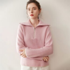 Women's cashmere sweater turtleneck zipper versatile thickened warm drawstring base