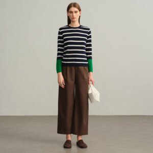 Wool sweater bottoming machine washable sweater round neck striped top