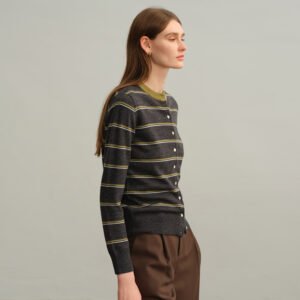 Wool sweater bottoming machine washable sweater cardigan round neck striped top