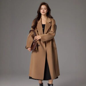 Special edition coat for small people, cashmere wool double-faced woolen coat, mid-length belt