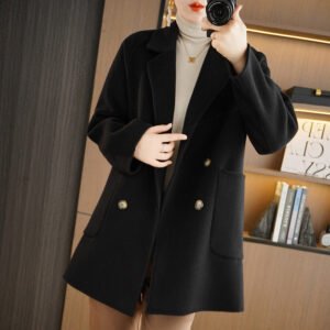 Double-sided cashmere coat for women, medium and small, lapel woolen coat, high-end