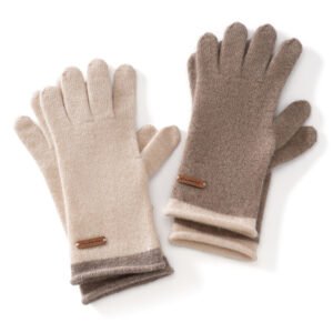 Pure cashmere gloves Contrast color warm finger gloves Women's light luxury cashmere gloves
