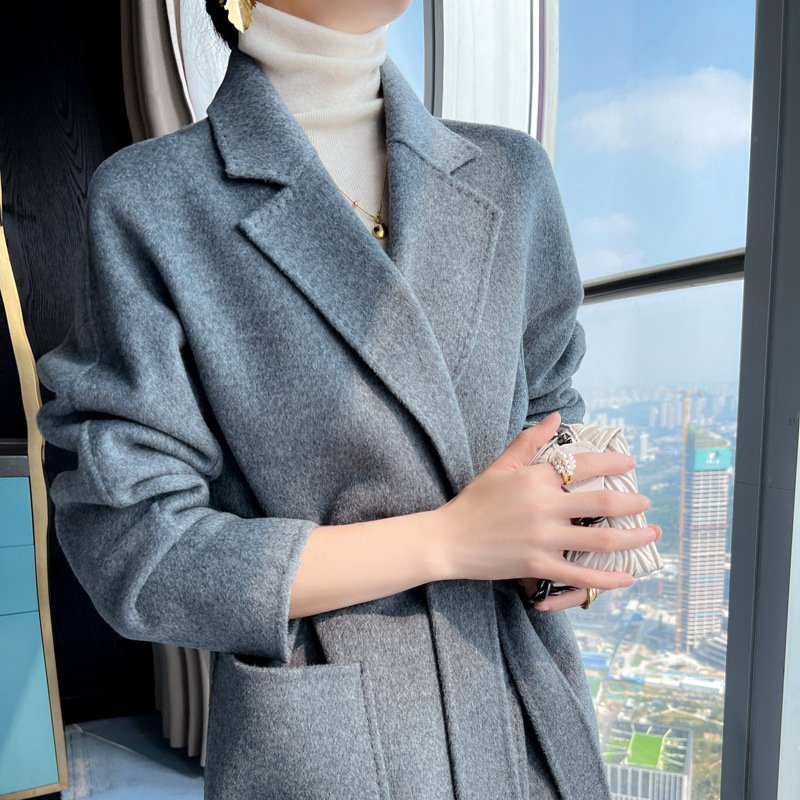 Cashmere coat pure wool double-sided nylon coat small medium length commuting - Image 4