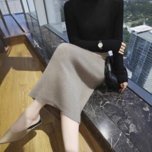 Mink Velvet Skirt Spring and Autumn Women's Style Solid Color High Waist Long Skirt Western Style Warm Hip Cover Skirt