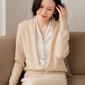 Early autumn cashmere women's versatile fake two-piece cardigan color-blocked commuting casual fashion high luxury sweater jacket
