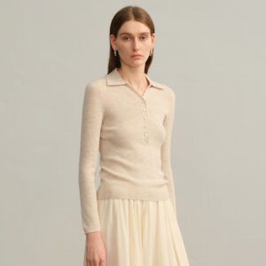 Wool sweater base layer lapel machine washable sweater versatile for women