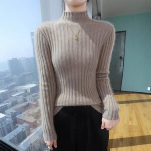 Half turtleneck mink sweater spring and autumn women's pit strip knitted bottoming shirt style short mink sweater