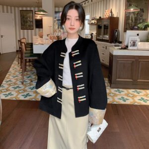 Qiudong simple retro pure wool coat Chinese style coat short and fashionable temperament