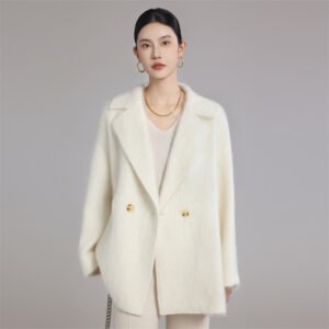 Women's wool double-sided woolen coat plush long hair mid-length petite high-end feel