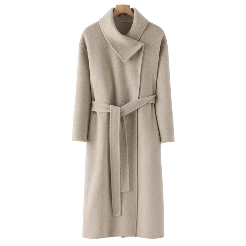 Women's double-sided cashmere coat mid-length wool outer versatile lace-up high-end lapels - Image 6