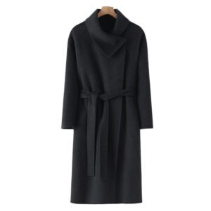 Women's double-sided cashmere coat mid-length wool outer versatile lace-up high-end lapels