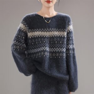 Fair Isle Jacquard Pullover Sweater Women's Australian Woolen Plush Top Warm Knitted Sweater