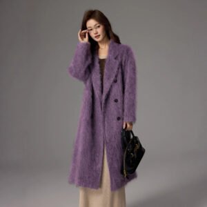 Soft, comfortable, versatile and fashionable long coat brushed double breasted plush coat for women