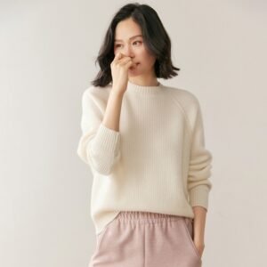 Autumn raglan sleeve round neck cashmere sweater pullover top for women, thickened, warm and versatile
