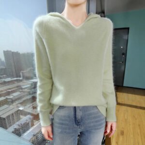 Mink velvet hooded sweater spring and autumn solid color loose soft waxy warm base layer sweater for women