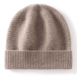 Cashmere Knitted Hat Unisex Gray Herringbone Warm Pullover Hat High-End Cashmere Hat