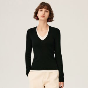 Wool sweater bottoming collar fake two piece machine washable sweater versatile