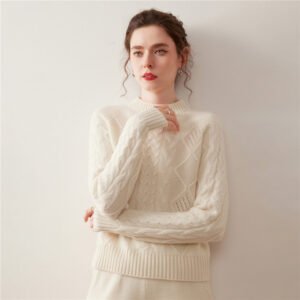 Women's Half Turtle Neck Cable Thick Cashmere Sweater Bottoming Sweater Warm and Versatile