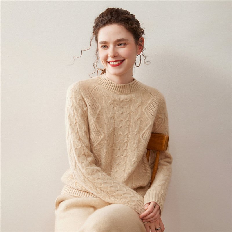 Women's Half Turtle Neck Cable Thick Cashmere Sweater Bottoming Sweater Warm and Versatile - Image 2