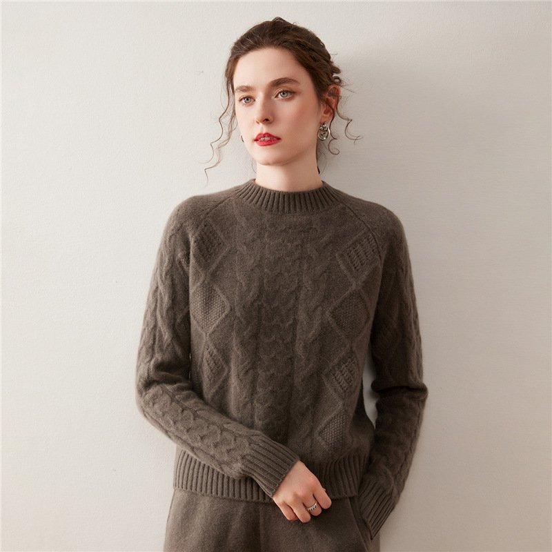 Women's Half Turtle Neck Cable Thick Cashmere Sweater Bottoming Sweater Warm and Versatile - Image 5