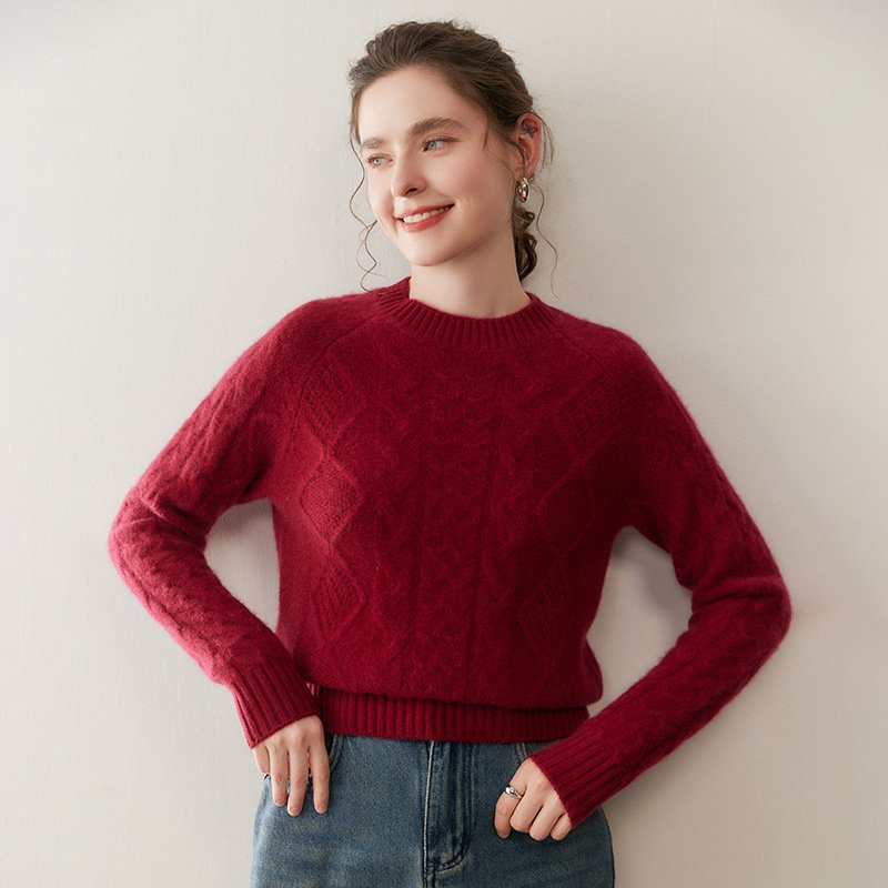 Women's Half Turtle Neck Cable Thick Cashmere Sweater Bottoming Sweater Warm and Versatile - Image 9