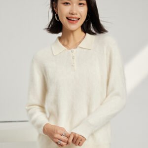 Brushed series art collar pure goat women solid color thickened inner knitted long sleeves