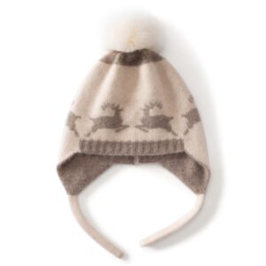 Ji versatile children's deer embroidery double-strand thickened warm hat cashmere soft and waxy
