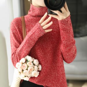 Wool autumn women's pile collar floral yarn knitted bottoming sweater is loose, slim and high-end