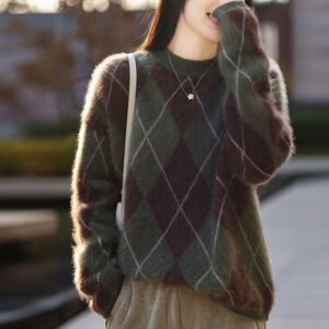 Wool brushed sweater knitted sweater versatile women's thickened pullover top