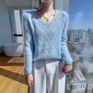 Spring and Autumn mink velvet women's hollow collar loose short pullover solid color cashmere sweater warm sweater