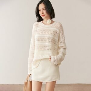 Lazy style hollow cashmere sweater women's loose pullover sweater bottoming shirt versatile round neck