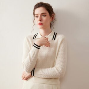 Half open collar cashmere sweater women's pullover solid color foreign style versatile top