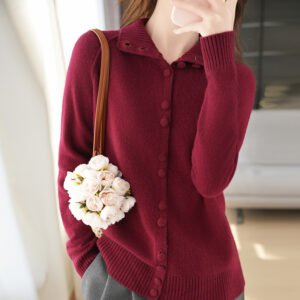 Wool Cardigan Women's Lapel Buttoned Knitted Sweater Coat Loose Lazy Long Sleeve Top