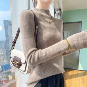 First-line ready-to-wear half turtleneck long-sleeved knitted sweater loose slim fit wool bottoming