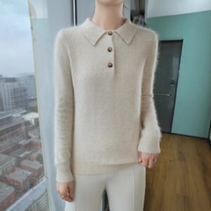 Spring and Autumn Collar Mink Sweater Women's Casual Pullover Jacket Sweater Solid Color Wool Knitted Bottoming Sweater