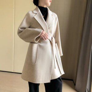 Double-sided woolen coat for women petite mid-length lace-up woolen woolen coat